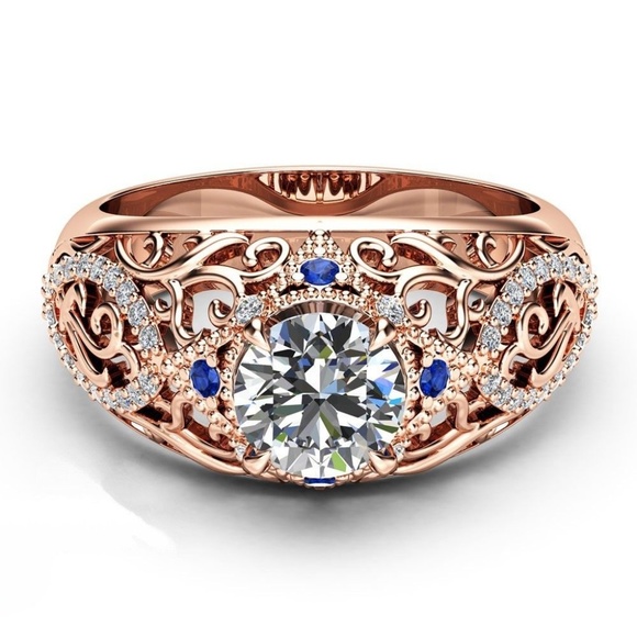 . Jewelry - Rose Gold Filled Round Cut White Sapphire Ring New